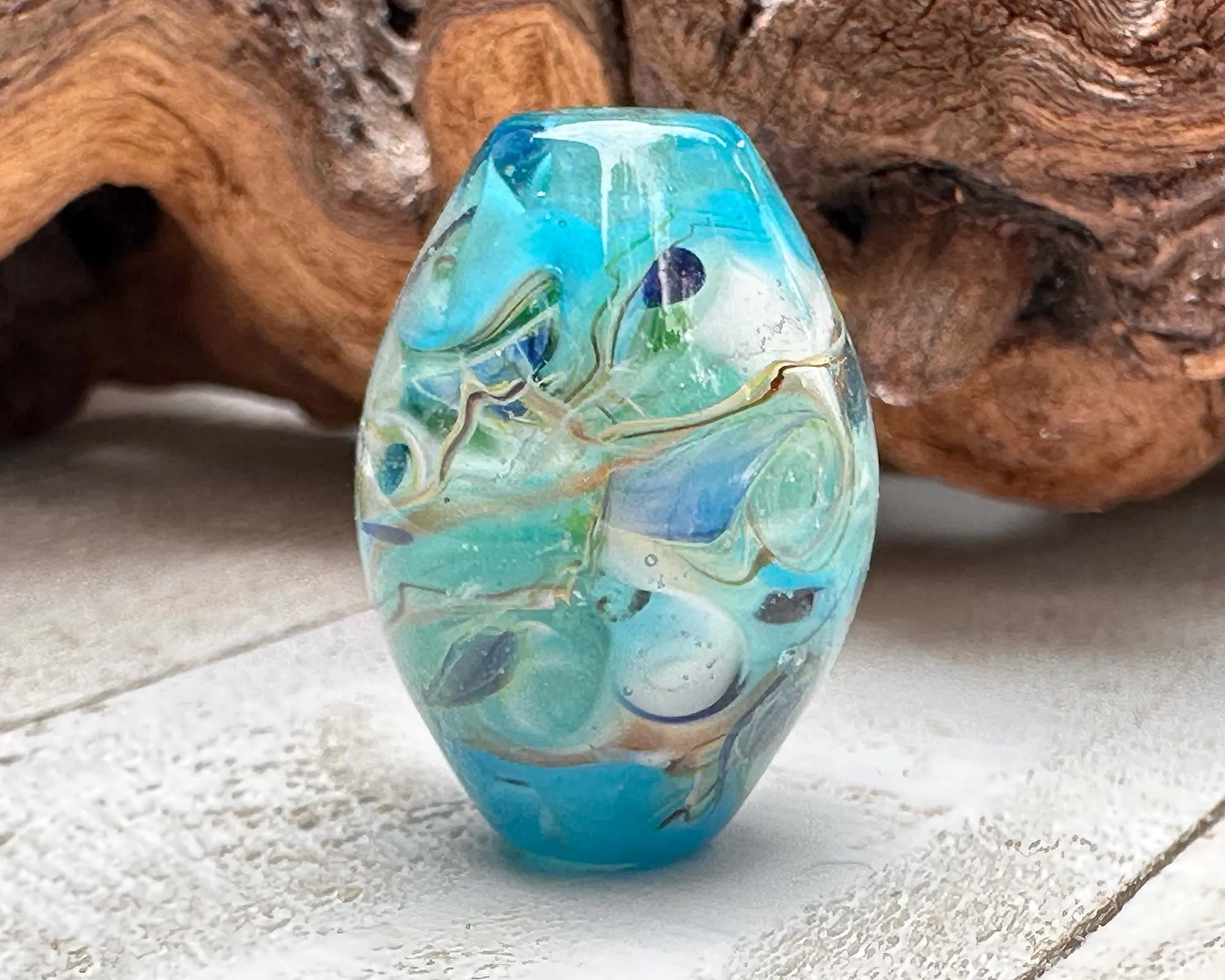 Aqua Blue Lagoon Lampwork Focal Bead SRA