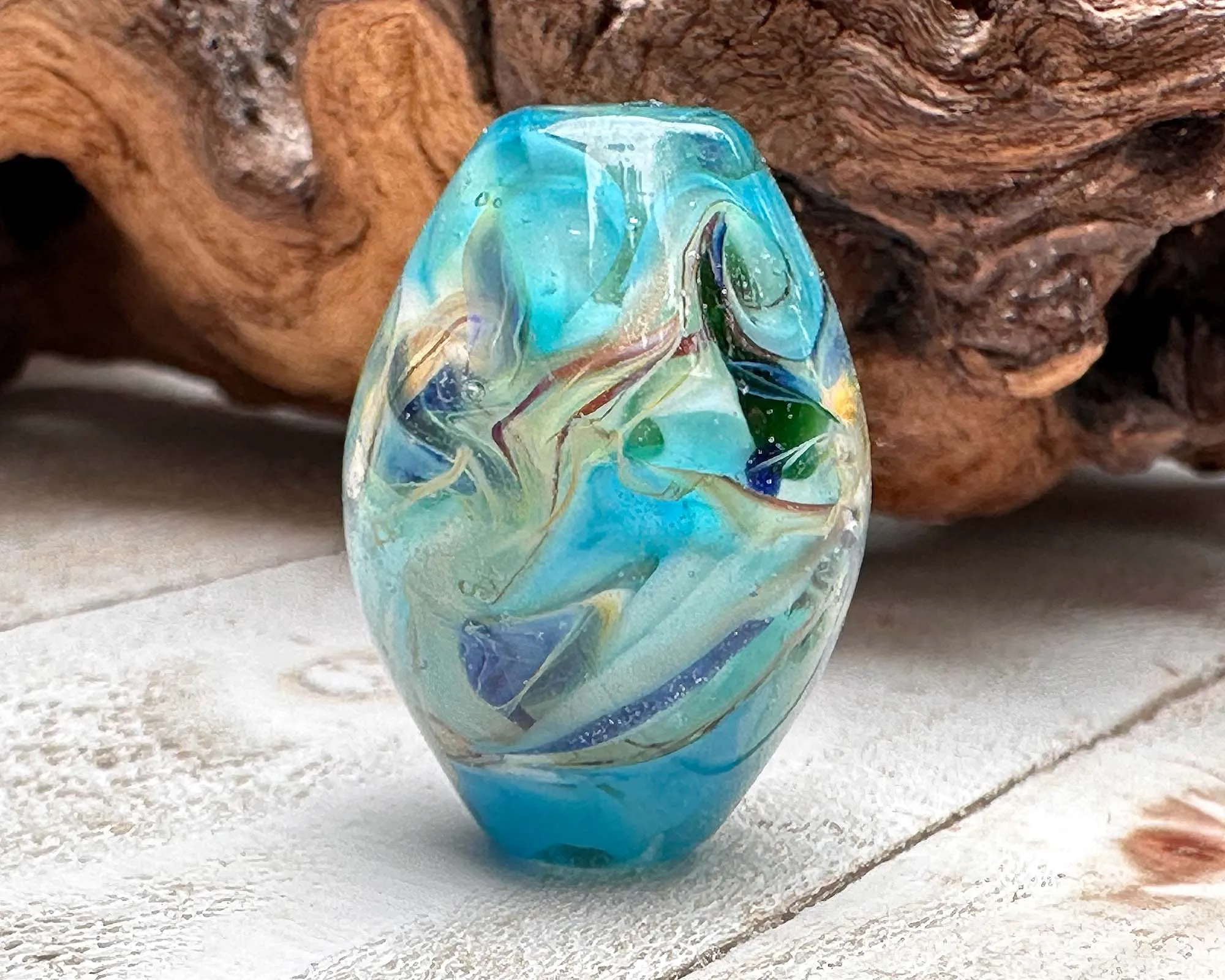 Aqua Blue Lagoon Lampwork Focal Bead SRA