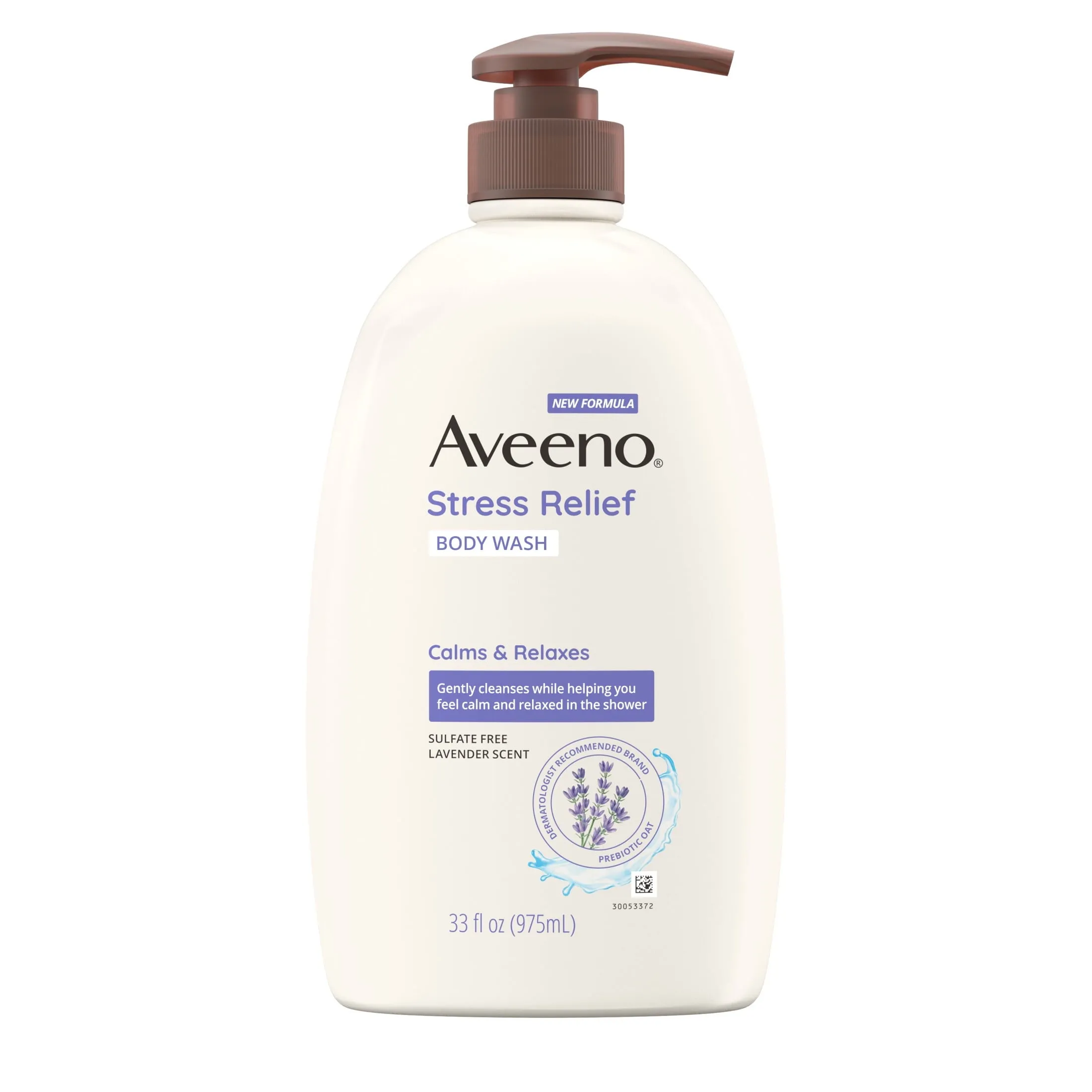 Aveeno Stress Relief Soap Free Body Wash with Prebiotic Oat, Lavender Scented Shower Gel, 33 oz