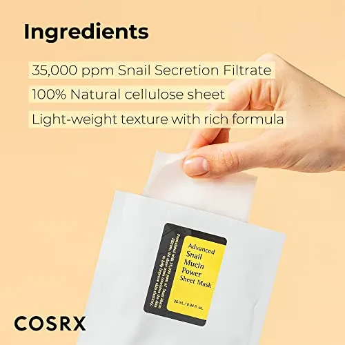 COSRX Glazed Donut Look- The Real Snail Mucin 96% Repair Essence with Snail Mucin Sheet Mask (Pack of 10), Hydrating Serum for Face with Snail Secretion Filtrate for Dark Spots and Fine Lines