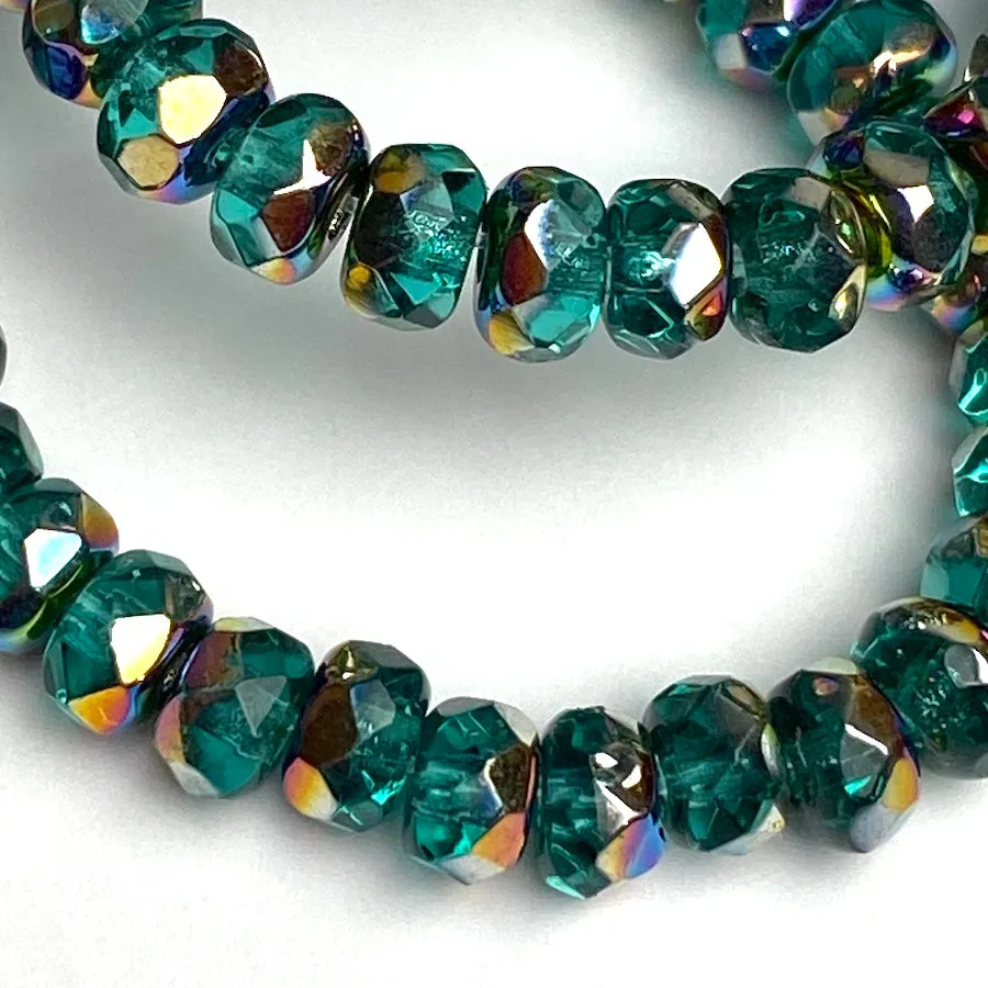 Emerald Czech Glass Fire-Polished Glass Beads, 4x5mm, 3.5" Strand of 30 Beads #L-790