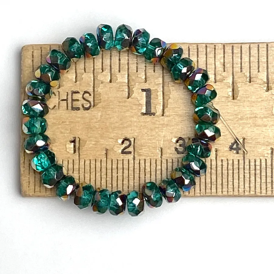 Emerald Czech Glass Fire-Polished Glass Beads, 4x5mm, 3.5" Strand of 30 Beads #L-790