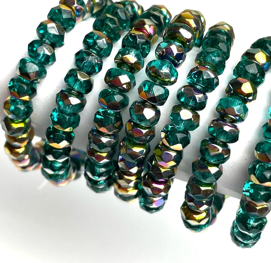 Emerald Czech Glass Fire-Polished Glass Beads, 4x5mm, 3.5" Strand of 30 Beads #L-790