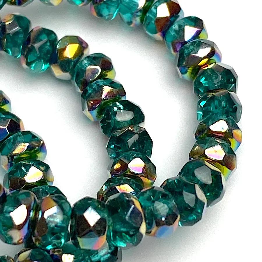 Emerald Czech Glass Fire-Polished Glass Beads, 4x5mm, 3.5" Strand of 30 Beads #L-790