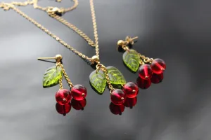 Glass cherry jewelry 18K with gold plated stainless steel parts