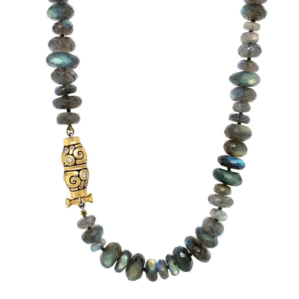 Labradorite Beaded Necklace with Diamond Clasp- "Seashell"