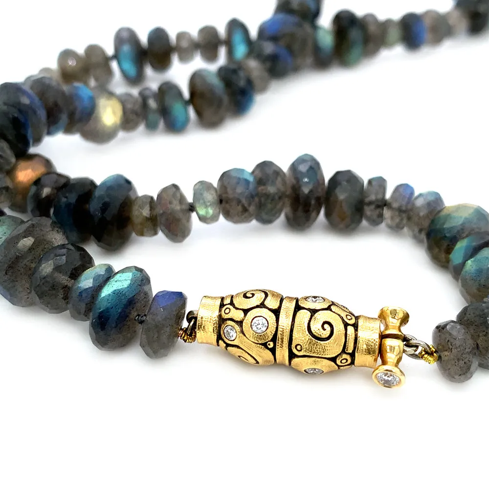 Labradorite Beaded Necklace with Diamond Clasp- "Seashell"