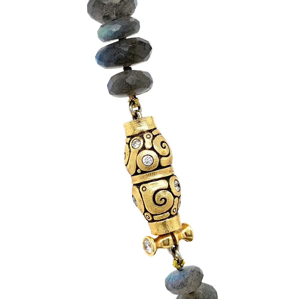 Labradorite Beaded Necklace with Diamond Clasp- "Seashell"