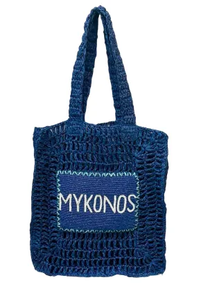 MYKONOS  DEEP BLUE  RAFFIA CROCHET TOTE BAG