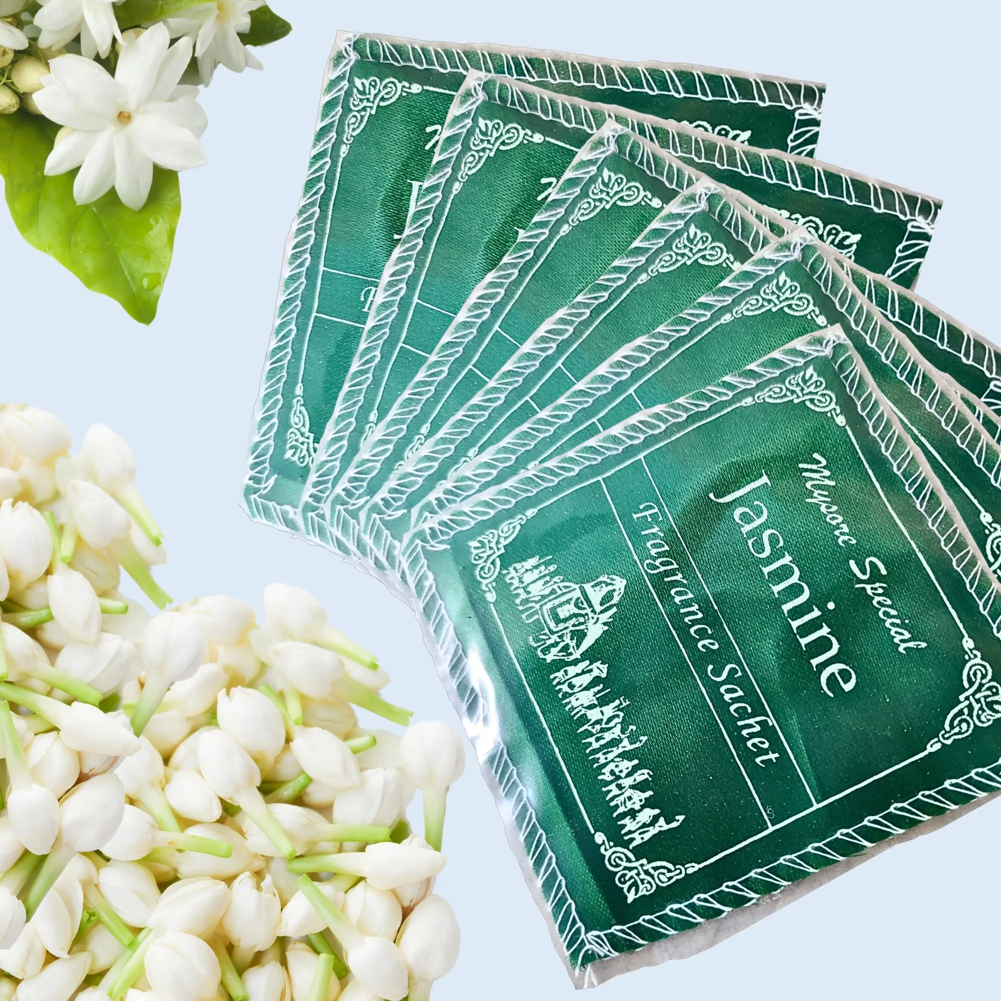 Mysore Jasmine Fragrance Sachets (6-Pack) -Eco-Friendly Cloth Pouch - Long-Lasting Freshness for Wardrobe, Closet, Drawers, and More