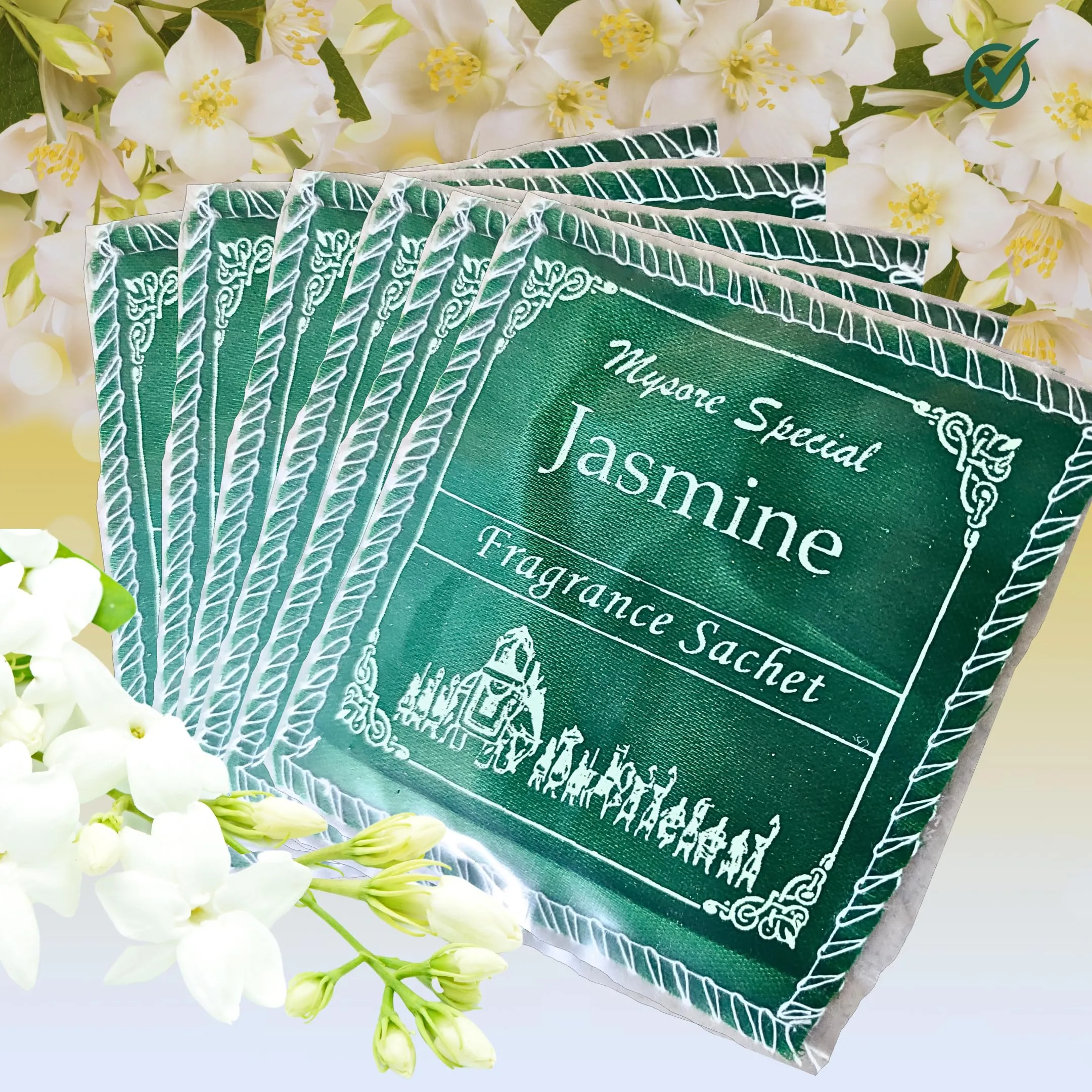 Mysore Jasmine Fragrance Sachets (6-Pack) -Eco-Friendly Cloth Pouch - Long-Lasting Freshness for Wardrobe, Closet, Drawers, and More