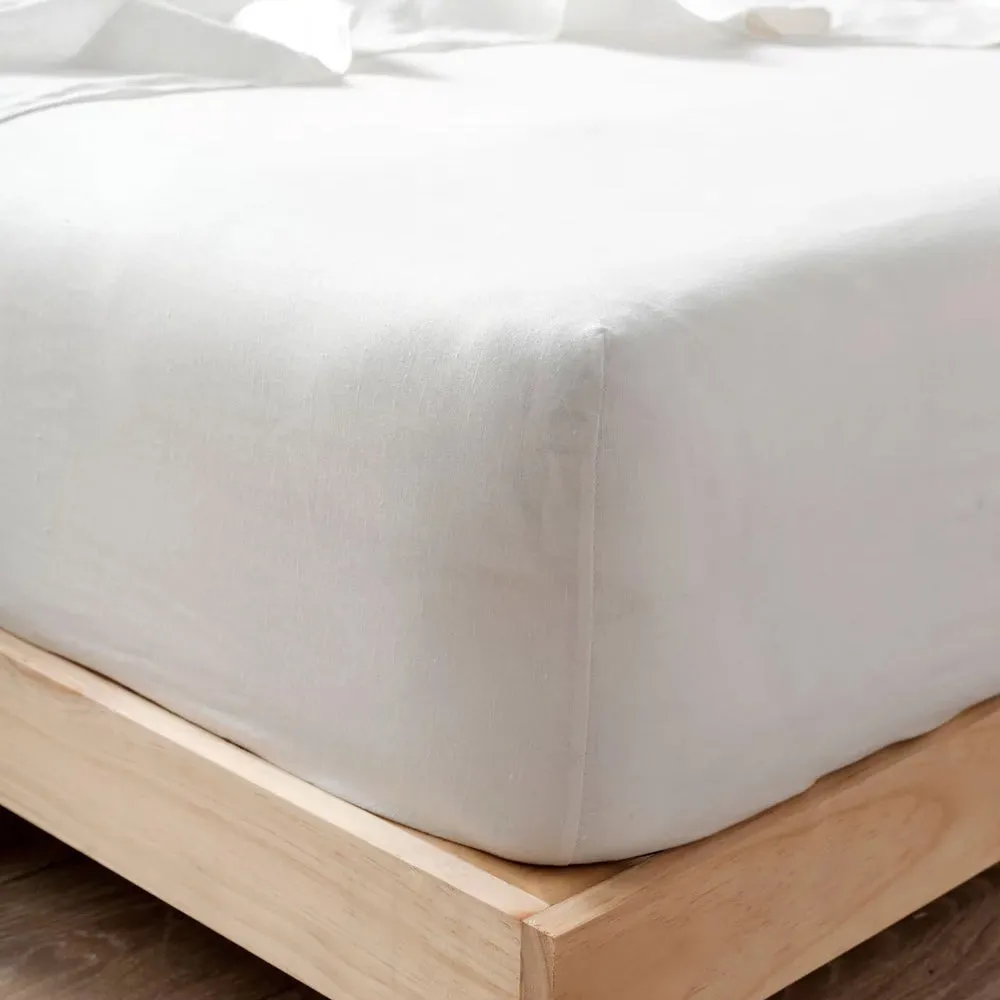 Nimes Pure Linen FITTED SHEET White by Linen House