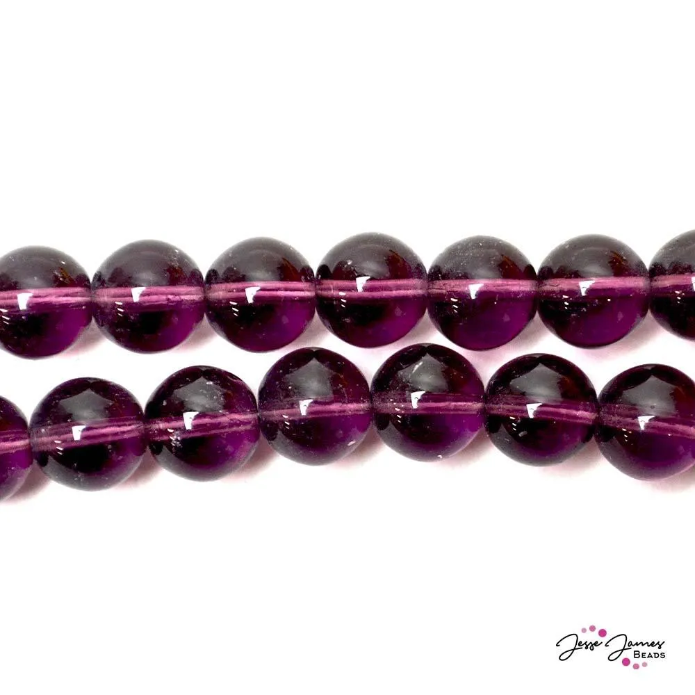 Purple Amethyst 12mm Czech Glass Round Druk Beads