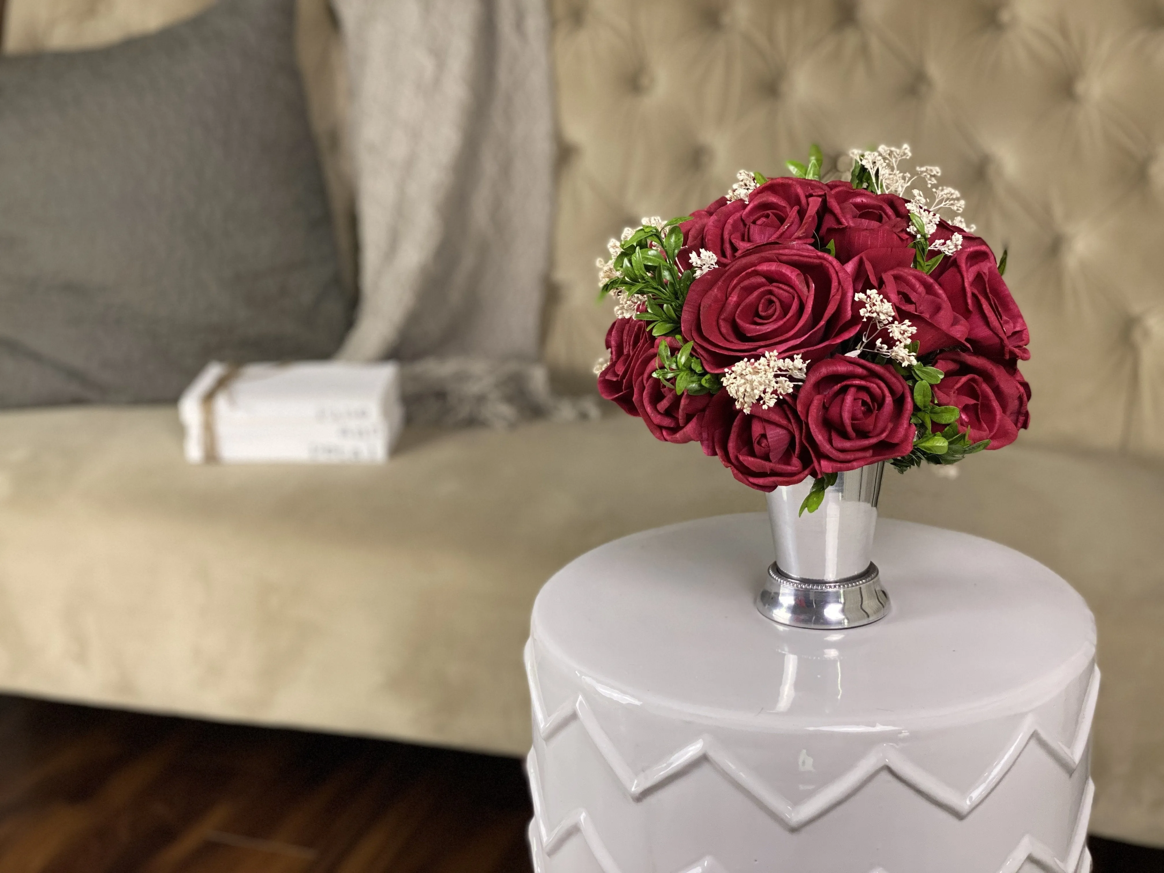 Red Roses - Silver - Classic Sola Flower Arrangement