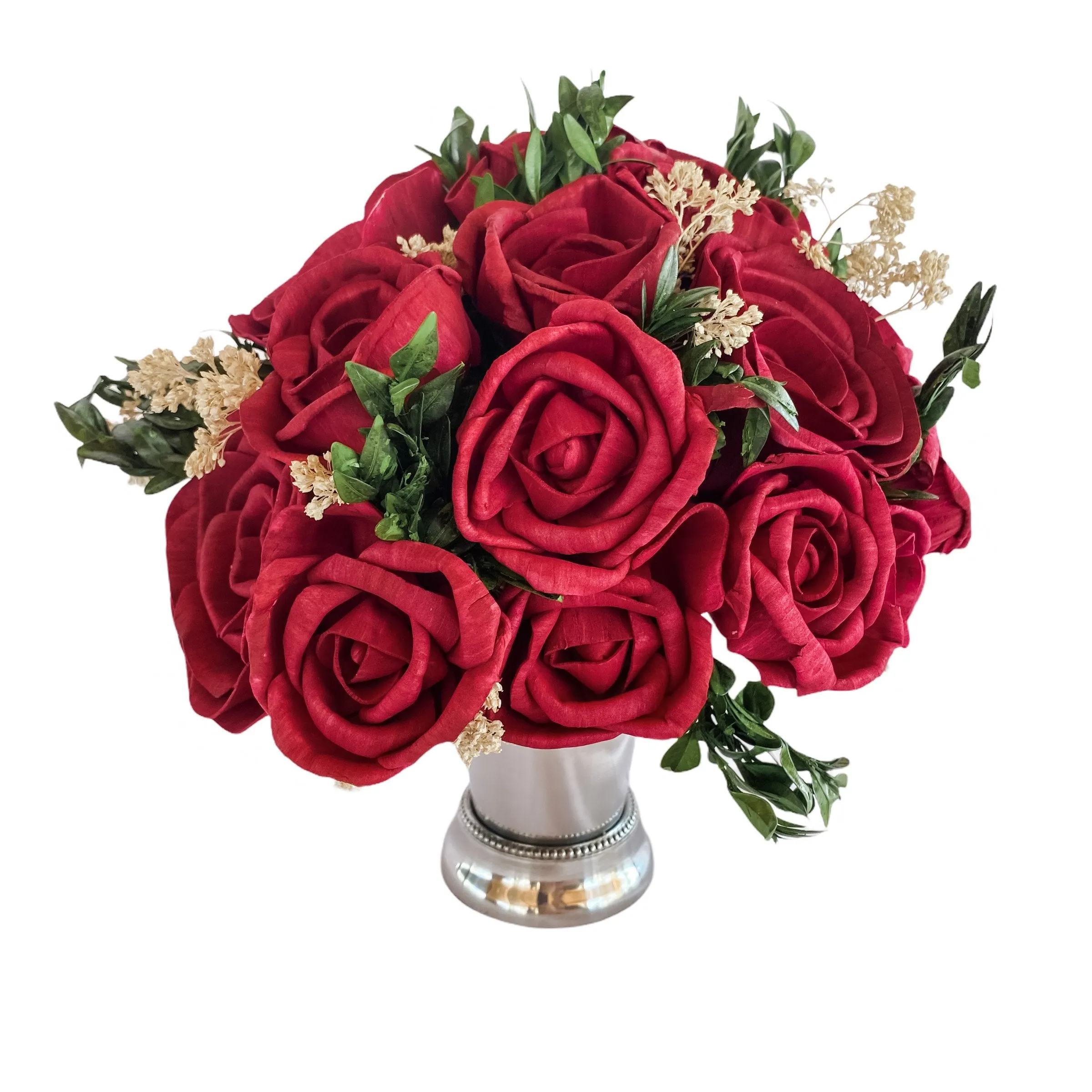 Red Roses - Silver - Classic Sola Flower Arrangement