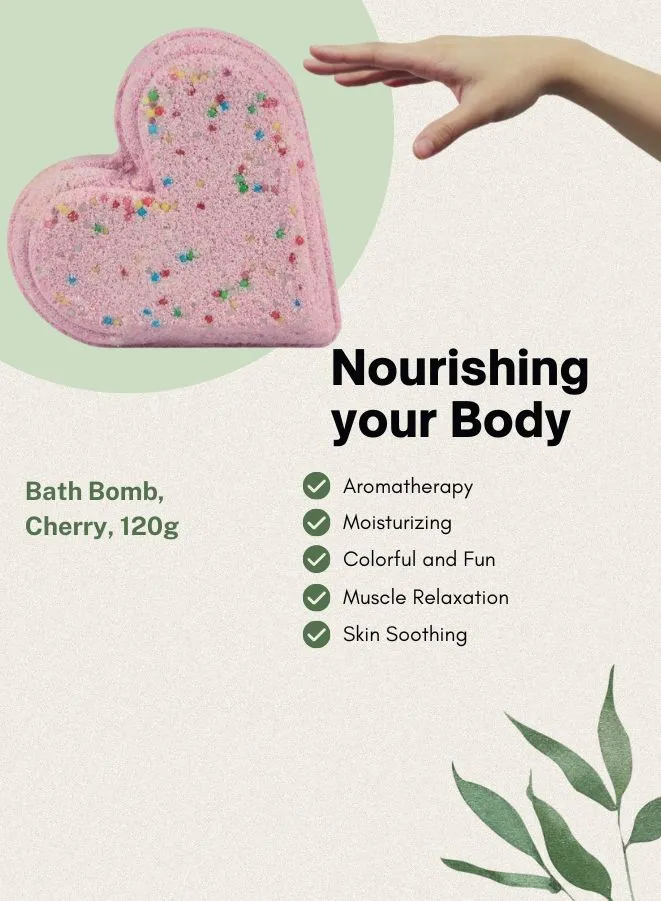 Soap&Friends Cherry Bath Heart: Aromatic Effervescent Bath Bomb - 120g