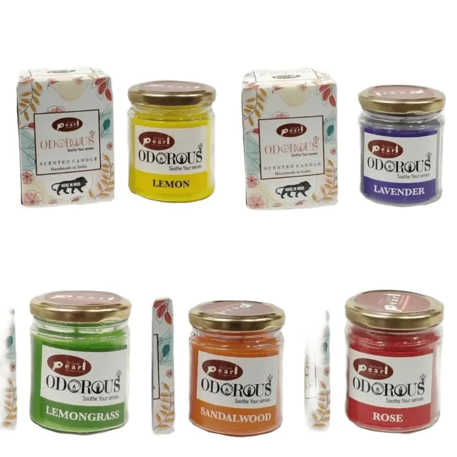 The Decor Affair 5 Piece Scented Mini Jar Candles Gift Set – Aromatic Scents of Blueberry Burst, Sandalwood Sophistication, English Rose Romance, Lavender Calm, Wild Jasmine Escape, Strawberry.