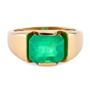 Vintage GIA 3.5 Carat Octagonal Cut Emerald 14K Yellow Gold Bezel Ring